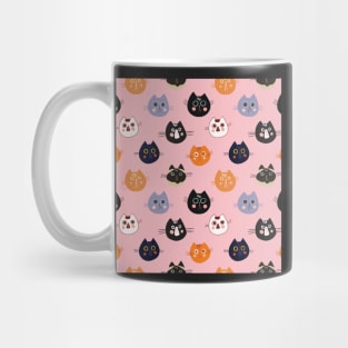 Cat Faces Pattern on Pink Mug